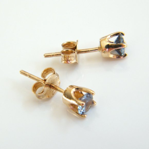 10K Gold and Blue Topaz Stud Earrings - Picture 5 of 7